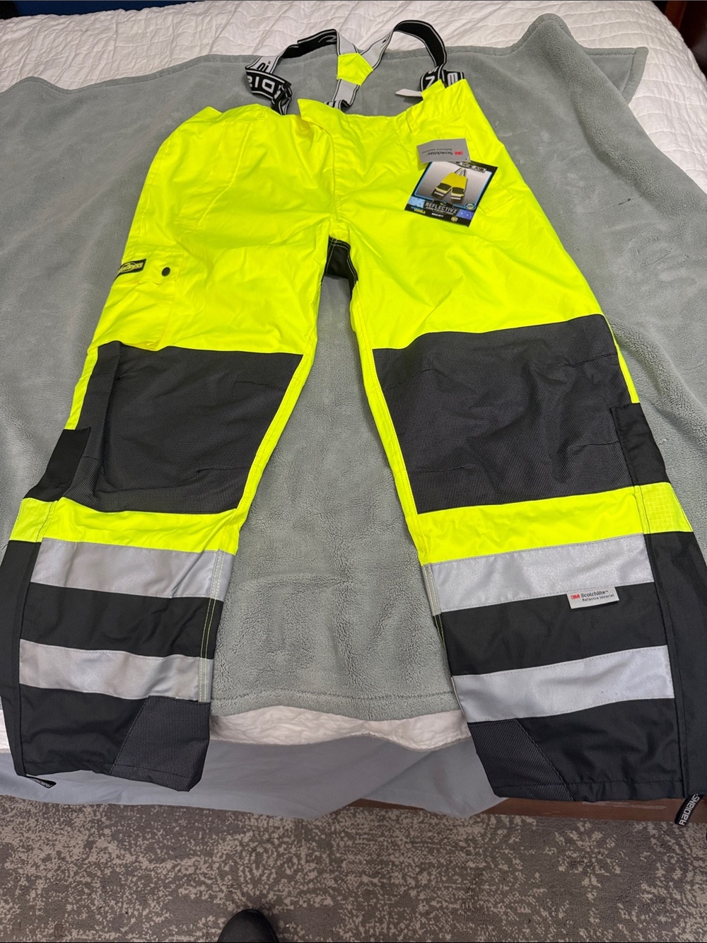 Hi-Vis Cargo Work Pants with Reflective Bands - Neon Yellow/Black
